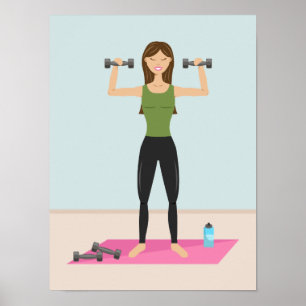 Fit meisje dat aan het sporten is en gewichten til poster
