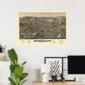 Fitchburg, MA Panorama Kaart - 1882 Poster (Thuiskantoor)