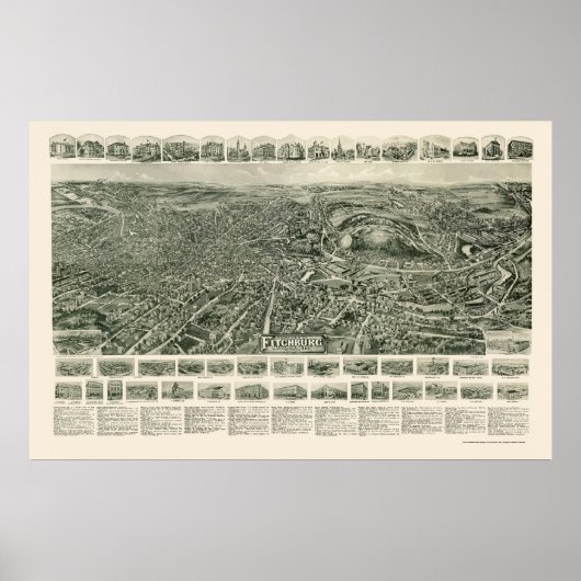Fitchburg, MA Panoramic Map - 1915 Poster (Voorkant)