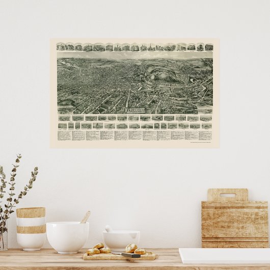 Fitchburg, MA Panoramic Map - 1915 Poster (Keuken)