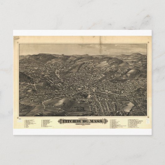 Fitchburg, Massachusetts in 1882 Briefkaart (Voorkant)