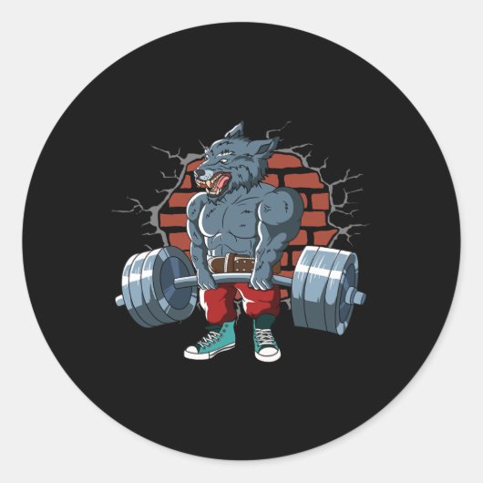 Fitness Alpha Wolf doet Deadlift training Ronde Sticker (Voorkant)