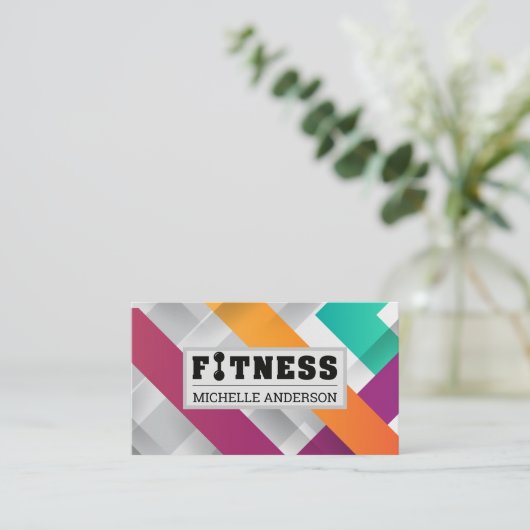 Fitness Barbell Logo | Kleurrijke overlappende lij Visitekaartje (Staand voorkant)