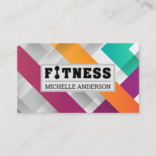 Fitness Barbell Logo | Kleurrijke overlappende lij Visitekaartje (Voorkant)
