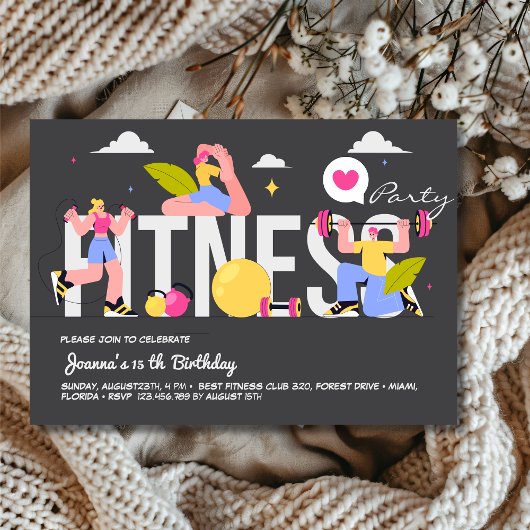 Fitness birthday party kaart