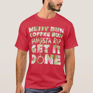 Fitness Bloemige Print Rommelige Knot Haar Coffee T-shirt