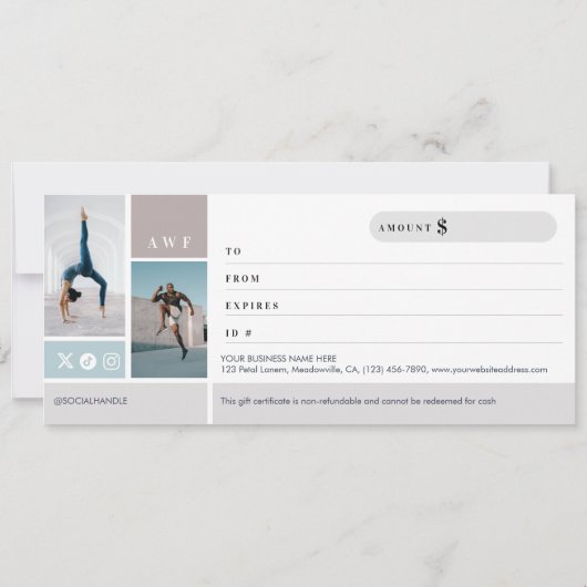Fitness Brand Photo Collage Gift Certificate  (Achterkant)