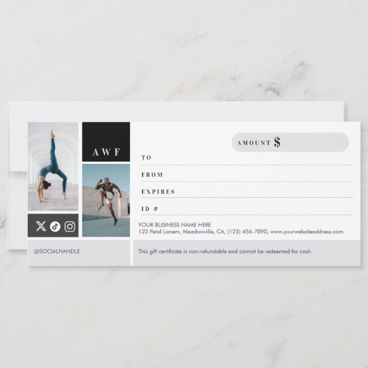 Fitness Brand Photo Collage Gift Certificate (Achterkant)