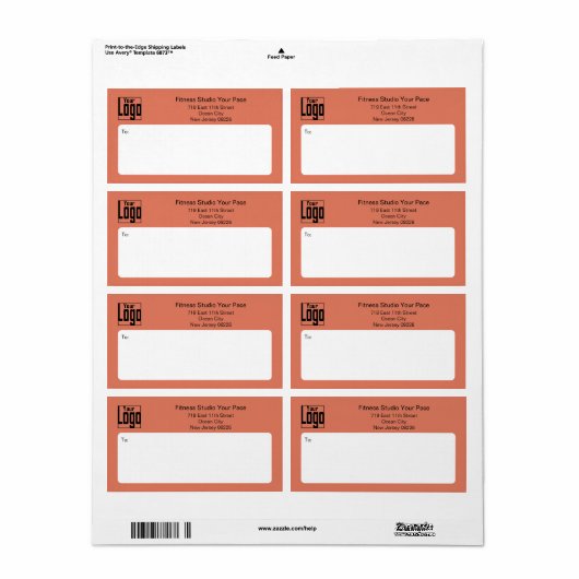 Fitness Business Logo Orange Black Shipping Etiket (Full Sheet)