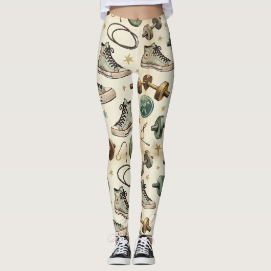 Fitness dumbbells springen touwen patronen leggings (Voorkant)