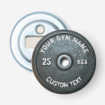 fitness - eigenaar of gebruiker fitness - funny button flesopener<br><div class="desc">Gym Eigenaar of Gebruikershynheid Funny dark grijy round weegplate afbeelding met aangepaste curved gym name text - ideaal geschenk voor die liefdeswerk,  fitness en bodybuilding,  of gewoon graag gymnasium</div>