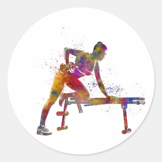 Fitness exercise in watercolor ronde sticker (Voorkant)