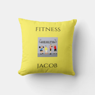 Fitness gele werpt kussen met gepersonaliseerde na