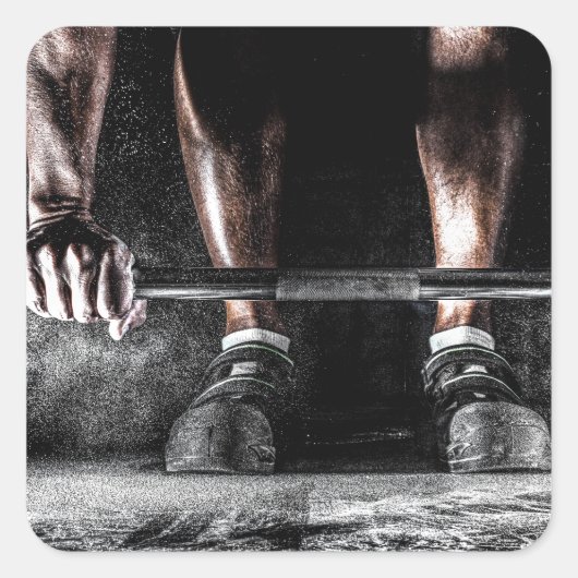 Fitness Gewichtheffen Gym Workout Vierkante Sticker (Voorkant)
