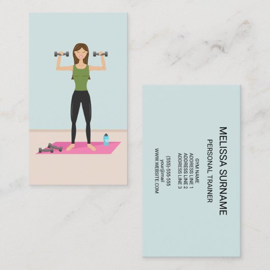 Fitness Girl Illustration Personal Trainer Visitekaartje (Voorkant / Achterkant)