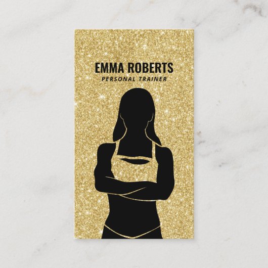Fitness Girl Personal Trainer Gold Glitter Visitekaartje (Voorkant)