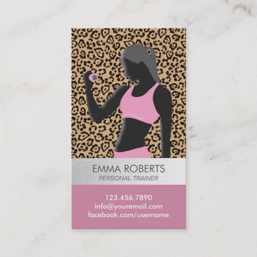 Fitness Girl Personal Trainer Leopard Print Modern Visitekaartje (Voorkant)