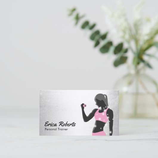 Fitness Girl Personal Trainer Modern Silver Visitekaartje (Staand voorkant)