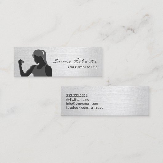 Fitness Girl Trainer Stylish Silver Mini Mini Visitekaartje (Voorkant / Achterkant)