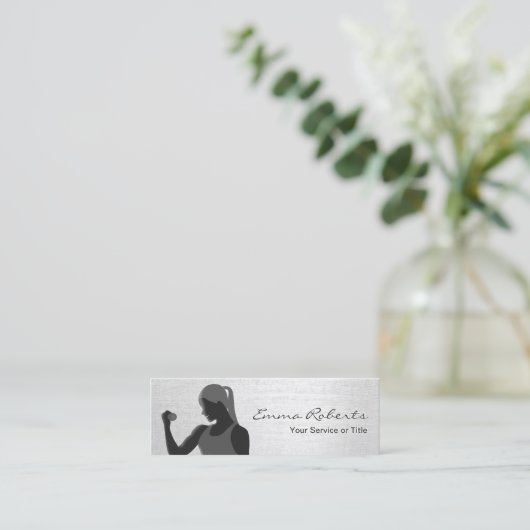 Fitness Girl Trainer Stylish Silver Mini Mini Visitekaartje (Staand voorkant)