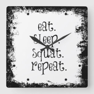Fitness Gym Quote: Eat, Sleep, Squat Vierkante Klok