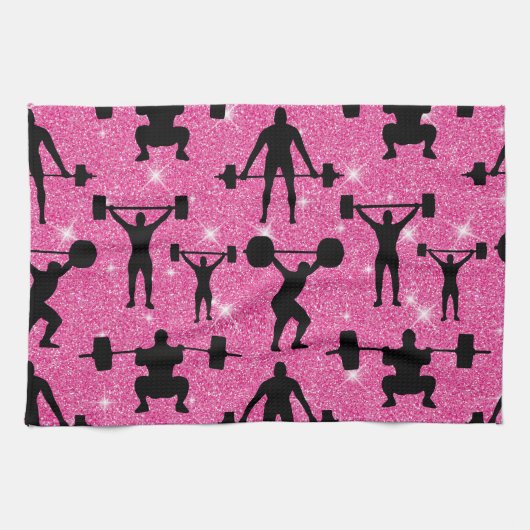 Fitness - gym sport roze glitter theedoek (Horizontaal)