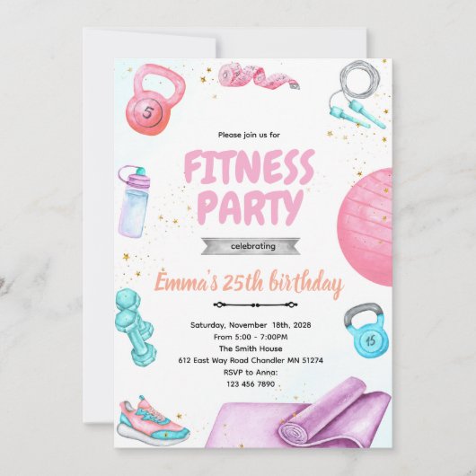 Fitness gymnastic party theme invitation kaart (Voorkant)