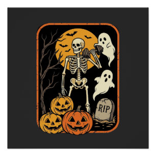 Fitness Halloween Skelet Geest Pompoen Workout D Perfect Poster