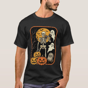 Fitness Halloween Skelet Geest Pompoen Workout D T-shirt