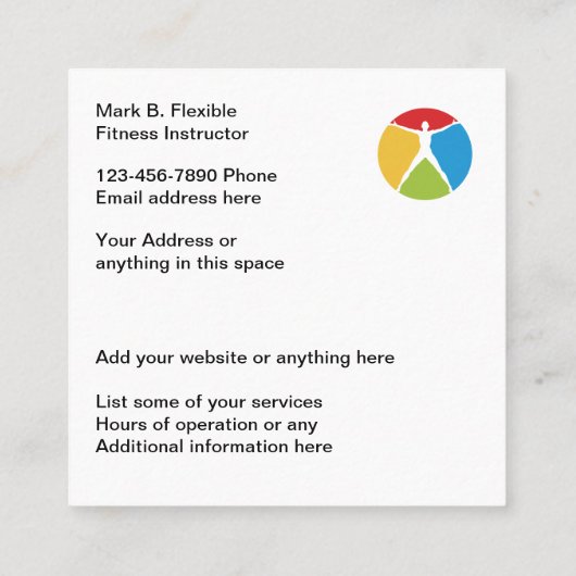 Fitness Instructor Modern Ontwerp Vierkante Visitekaartje (Achterkant)