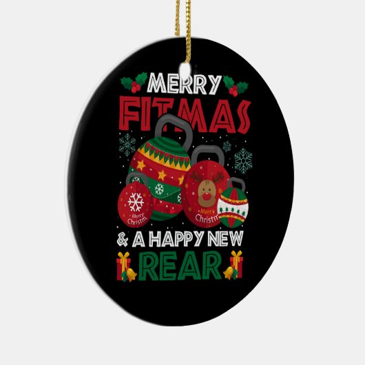 Fitness Kerstmis Vrolijke Fitmas en een Gelukkig N Keramisch Ornament (Rechts)