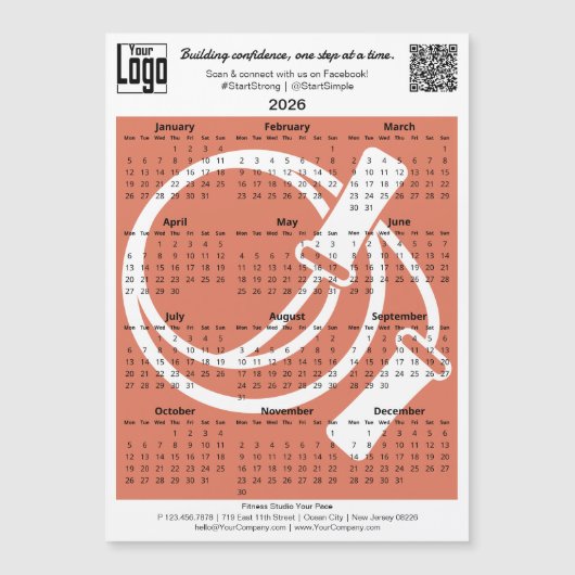 Fitness Logo QR-code Orange 2026 Calendar Magnet (Voorkant)