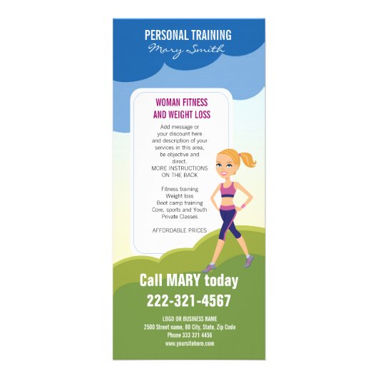 Fitness Meisje Cartoon Reclamekaart (Voorkant)