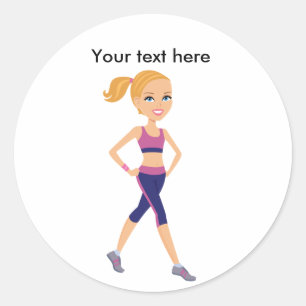 Fitness Meisje Cartoon Ronde Sticker