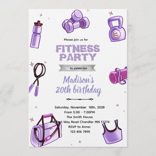 Fitness meisje feest uitnodiging (Voorkant)