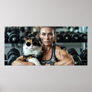 Fitness Meisje & Kat in Gym. Vrouwelijke Workout M Poster