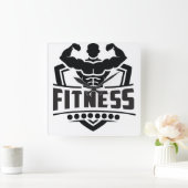 Fitness Motivation Graphic | Strong & Active Life Vierkante Klok (Huis)