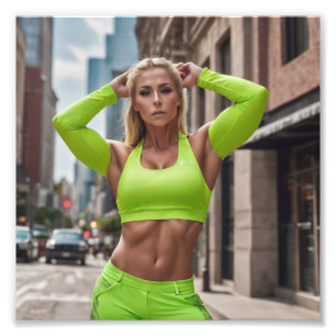 Fitness Neon Armwarmers Meisje Poseren in Straat Foto Afdruk