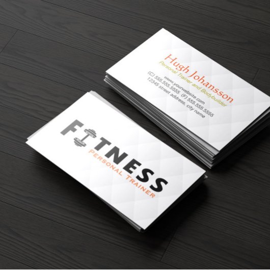 Fitness Personal Trainer Bold Text Dumbbell Logo Visitekaartje