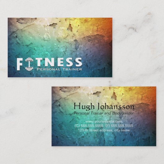 Fitness Personal Trainer Bold Text Dumbbell Logo Visitekaartje (Voorkant / Achterkant)