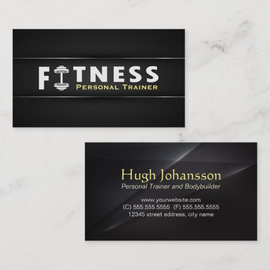 Fitness Personal Trainer Bold Text Dumbbell Logo Visitekaartje (Voorkant / Achterkant)
