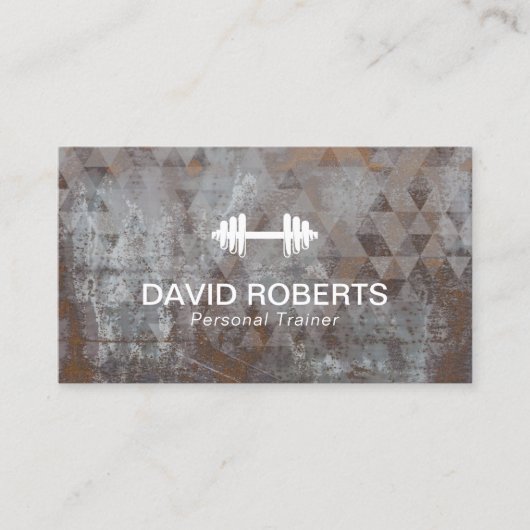 Fitness Personal Trainer Geometric Grunge Metal Visitekaartje (Voorkant)