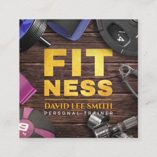 Fitness Personal Trainer Goud Typografie Vierkant  Vierkante Visitekaartje (Voorkant)