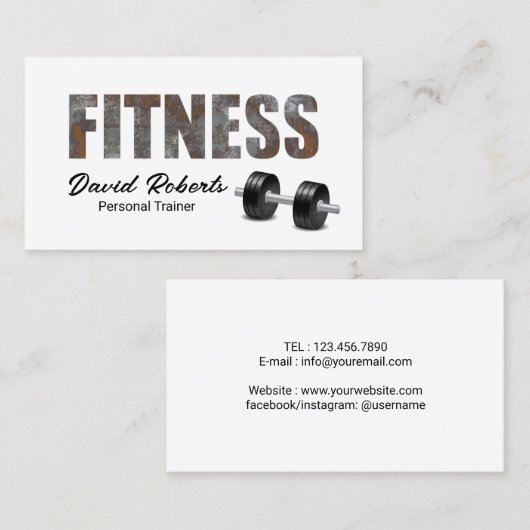 Fitness Personal Trainer Rusty Metal Typography Visitekaartje (Voorkant / Achterkant)