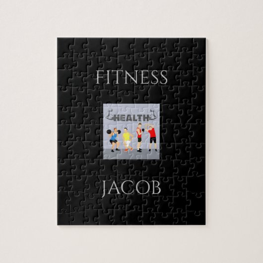 Fitness puzzel in zwart met aangepaste naam. (Verticaal)