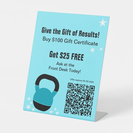 Fitness Results Christmas Gift Certificate Reclamebord Met Voetstuk (Voorkant)