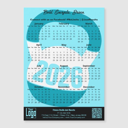 Fitness Slogan Electric-Blue 2026 Calendar Magnet (Voorkant)