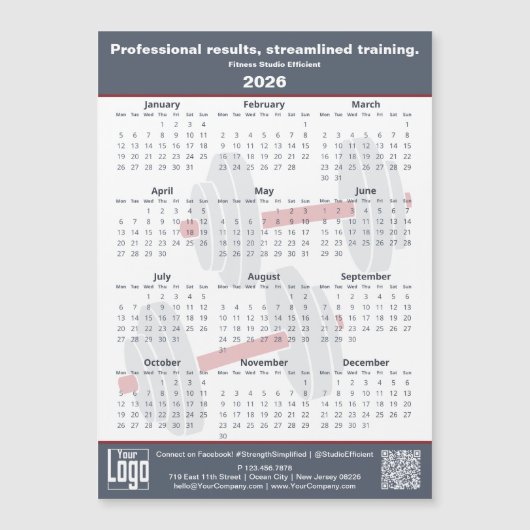 Fitness Slogan Grey White Red 2026 Calendar Magnet (Voorkant)