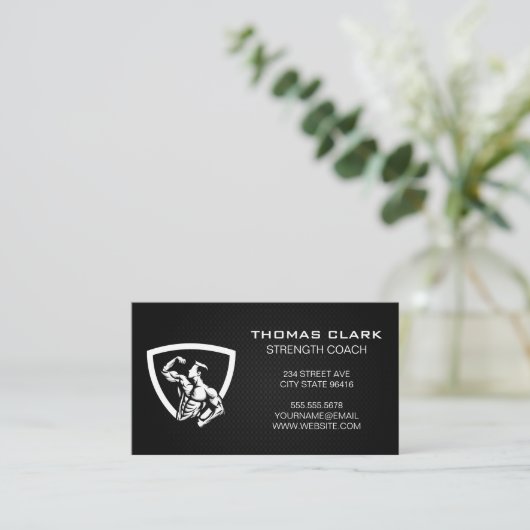 fitness-sterkte | Man Flexing Logo Visitekaartje (Staand voorkant)