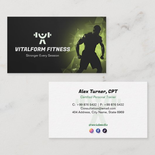 Fitness Trainer Business | Black Muscle Visitekaartje (Voorkant / Achterkant)